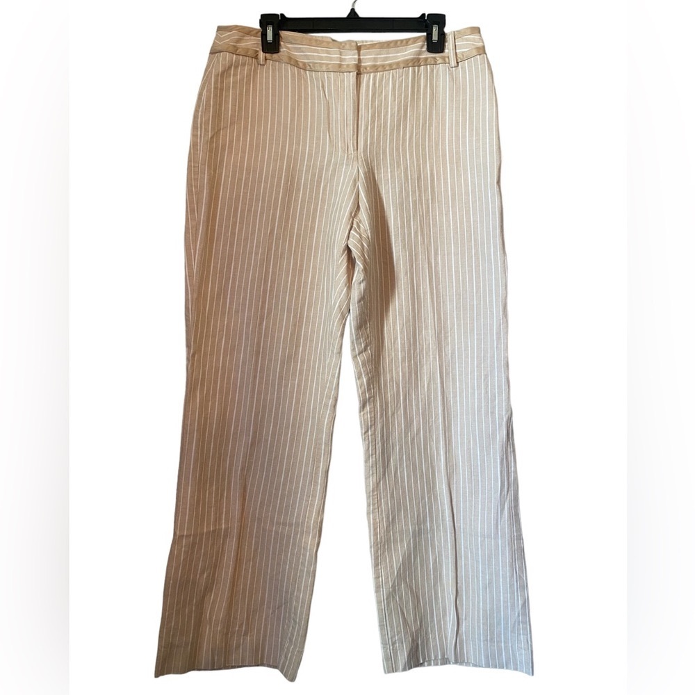 Emma James Cream Striped Linen Blend Wide Leg Pants